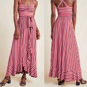 Anthropologie Maeve Dress, stripped and ruffled. Jersey maxi